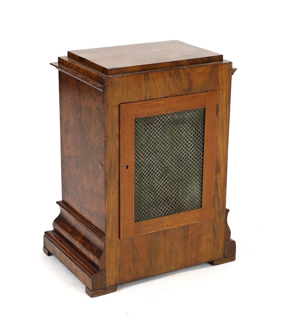 George Blackie, 392 Strand, London. A Victorian figured walnut mantel clock, 35cm wide, 24cm deep, 46cm high